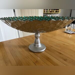 Silver and Teal Decorative Pedestal Bowl